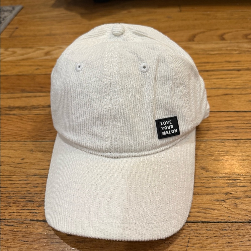 Love Your Melon White Corduroy Hat with Black Logo Patch